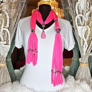 Custom Designed Pink Scarf with Rhinestones & Charms. Women's Size: OS